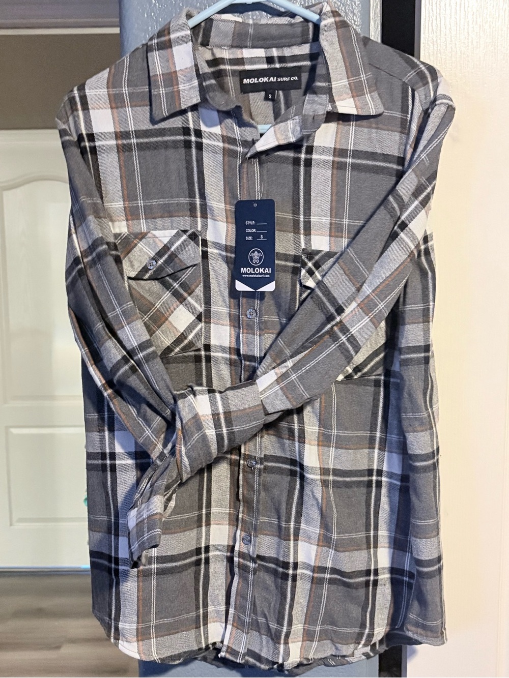 Lokai Men's Gray Plaid Button-Down Shirt with Subtle Brown Accents